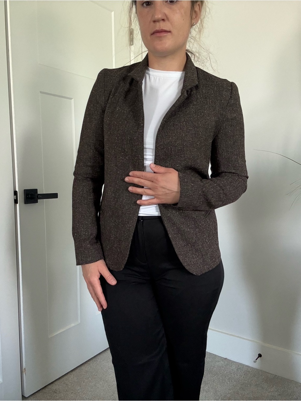 Wool-Blend Brown Tailored Blazer Jacket